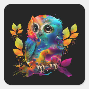 STICKER CARRÉ OWL COLORÉ ABSTRAIT