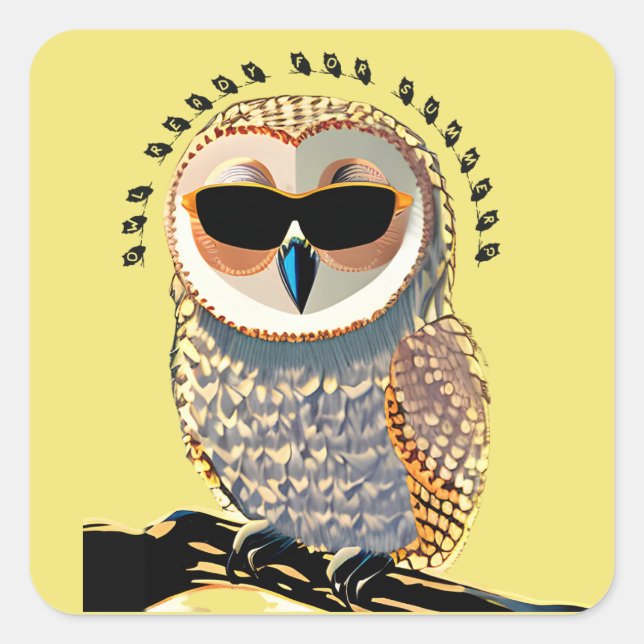 Sticker Carré Owl Prêt Pour L'Été ? (tons marron) (Devant)