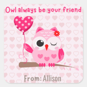 Sticker Carré Owl Soyez toujours votre ami Enfants Saint Valenti