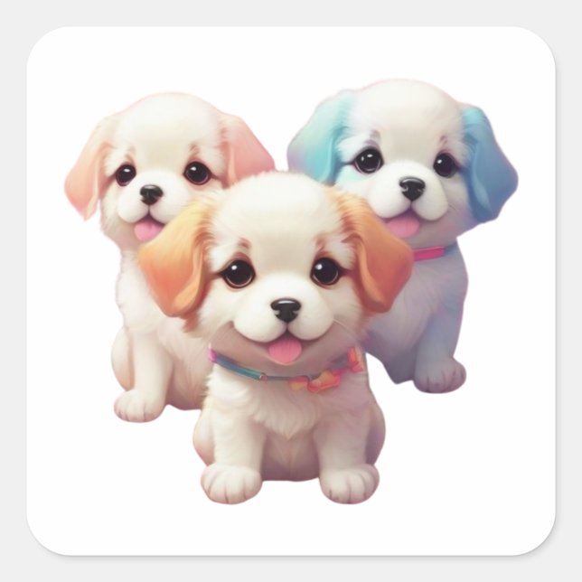Sticker Carré Pack d'autocollant de chiots mignons. (Devant)