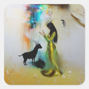 Sticker Carré Pagan Priestess Raven Occult Dark Witchk AI Art