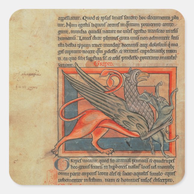 Sticker Carré Page de texte avec l'illustration d'un griffon (Devant)