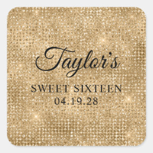 Sticker Carré Paillettes de disco dorées Sweet Seize ans