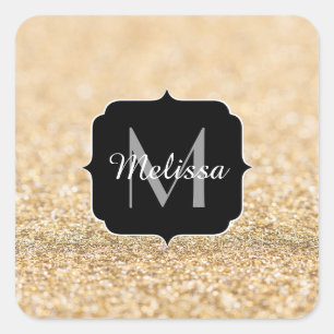 Sticker Carré Paillettes de faux or Champagne Monogramme