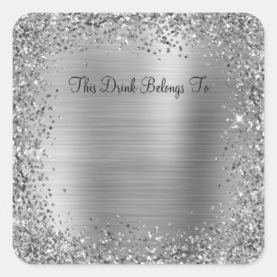 Sticker Carré Paillettes et feuilles d'argent Cette boisson appa