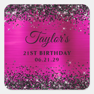 Sticker Carré Paillettes noires rose chaud métallisé 21e anniver