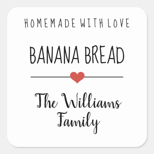 Sticker Carré pain à la banane fait maison avec amour simple bla (Devant)