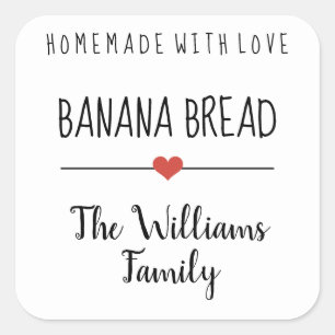 Sticker Carré pain de banane fait maison avec amour simple blanc