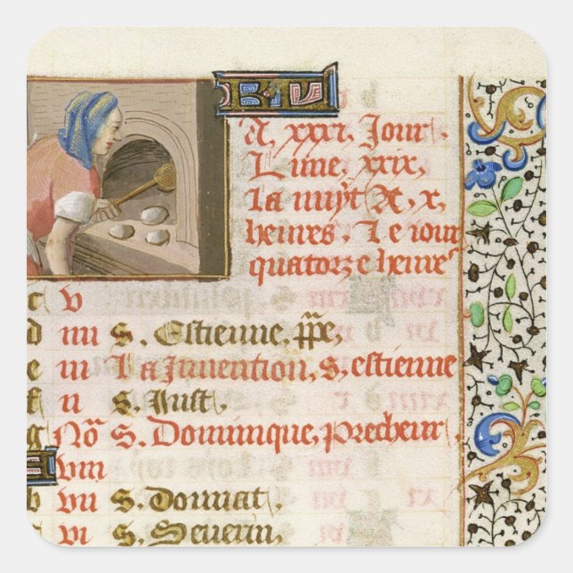 Sticker Carré Pain de cuisson, d'un livre d'heures (Devant)