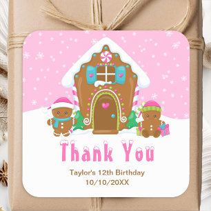 Sticker Carré Pain d'épices fête d'anniversaire Merci rose