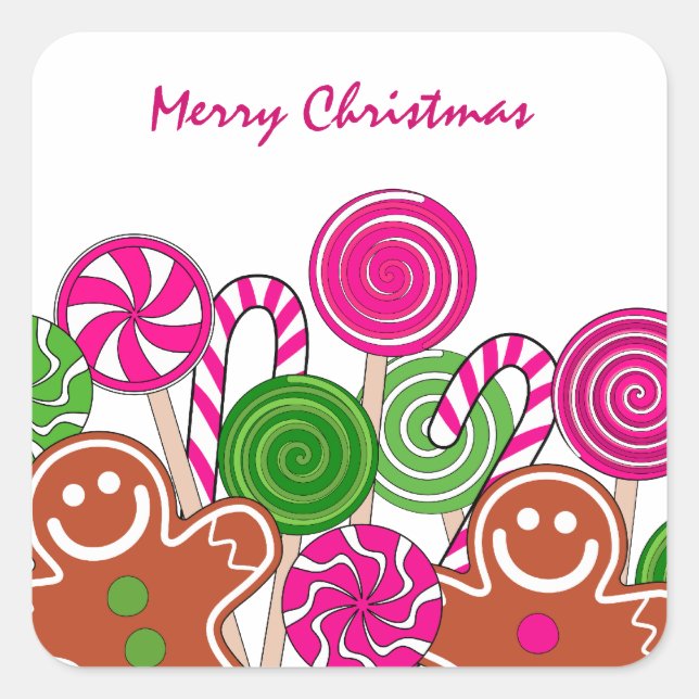 Sticker Carré Pains d'épices de Noël rose tendance (Devant)