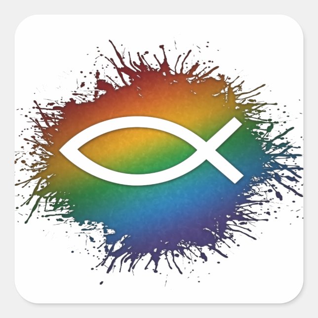 Sticker Carré Paint Splatz LGBTQ Pride Rainbow Christian Fish (Devant)