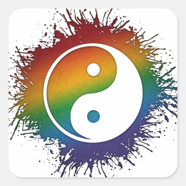 Sticker Carré Paint Splatz LGBTQ Pride Rainbow Yin et Yang (Devant)