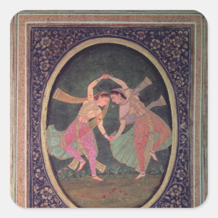 Sticker Carré Paire de filles dansantes exécutant un Kathak