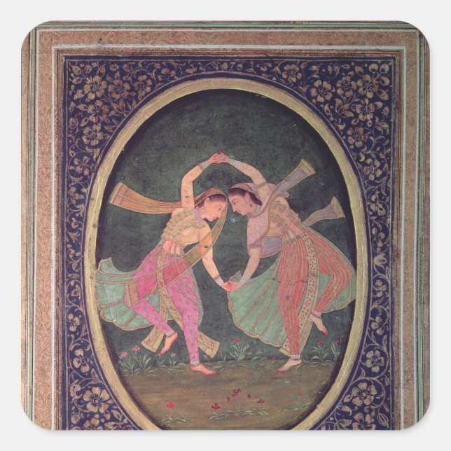 Sticker Carré Paire de filles dansantes exécutant un Kathak (Devant)