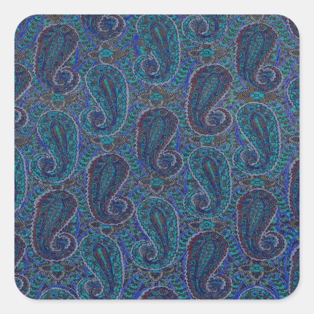 Sticker Carré Paisley Blue Indian Boho Motif (Devant)