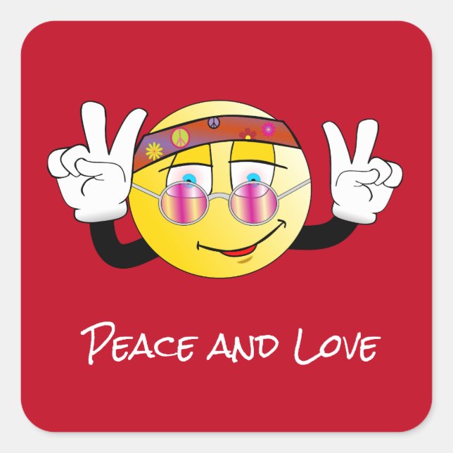 Sticker Carré Paix et Amour (Rock et Roll), (Devant)