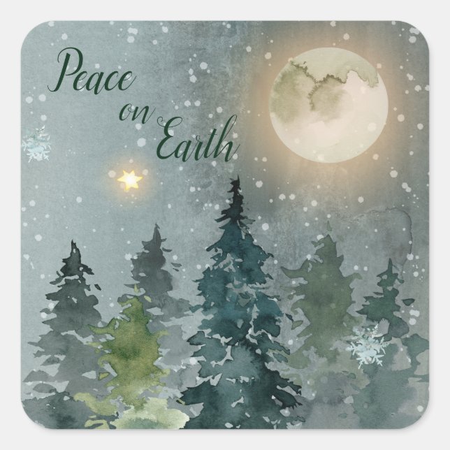 Sticker Carré Paix sur Terre Aquarelle moderne Noël (Devant)