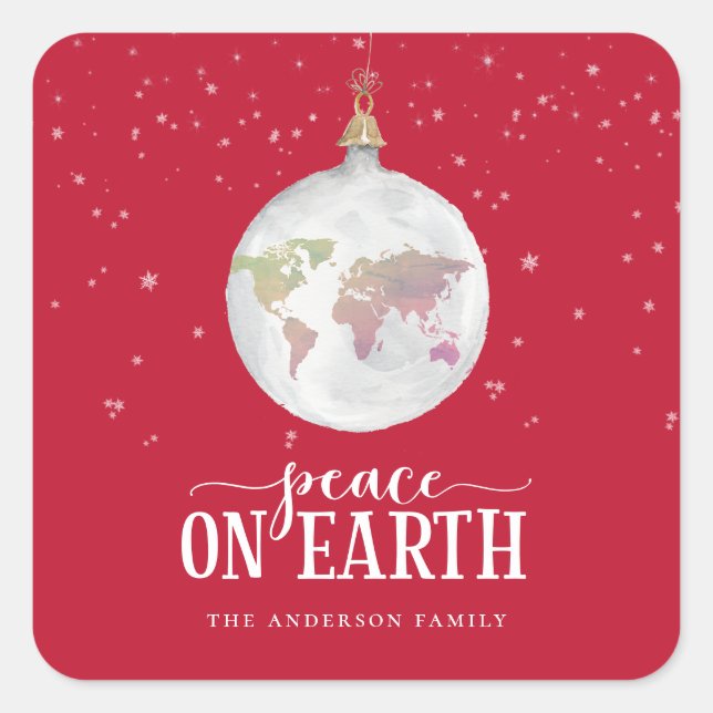 Sticker Carré Paix sur Terre Globe Ornement Red Holiday (Devant)