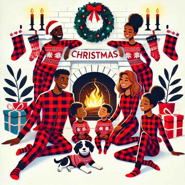 Sticker Carré Pajama de la famille afra-américaine (Cozy Holiday African American Family Pajama )