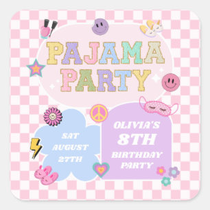 Sticker Carré Pajama Party Preppy Varsity Patch Anniversaire