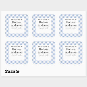 Sticker Carré Pale Bleu En vichy Plaid Baby Boy Plate