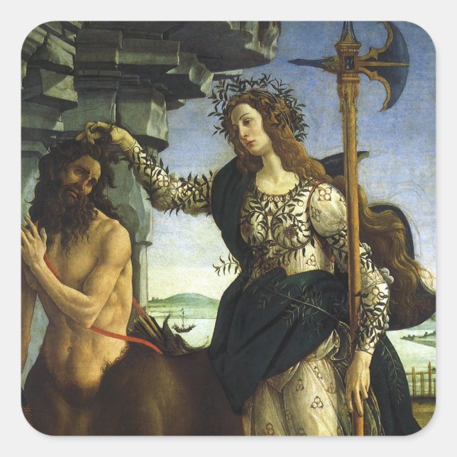 Sticker Carré Pallas (Minerva) et Centaur par Sandro Botticelli (Devant)