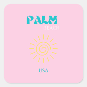 Sticker Carré Palm Beach, Preppy, Art Preppy, Rose