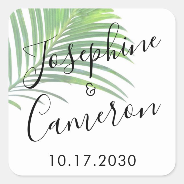Sticker Carré Palm Leaf Plage Moderne Destination Mariage Favori (Devant)