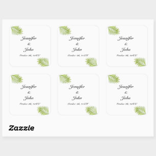 Sticker Carré Palm Tree Foliage Vert Aquarelle Feuille Mariage