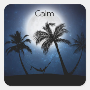 Sticker Carré Palm trees in the moonlight