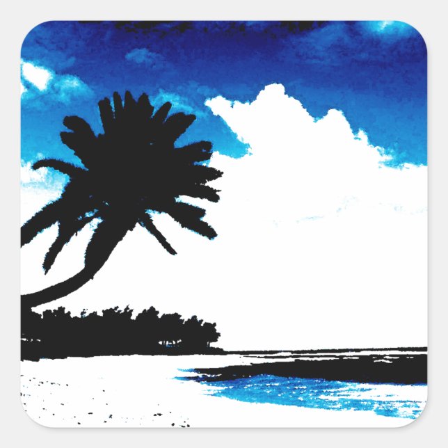Sticker Carré Palmier blanc noir bleu Silhouette (Devant)