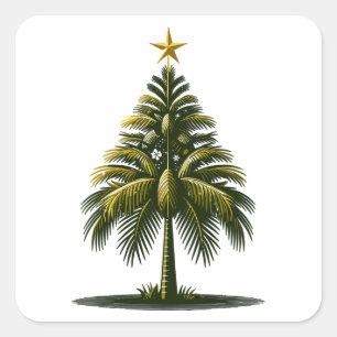 Sticker Carré Palmier de Noël, Beach Aloha Noël