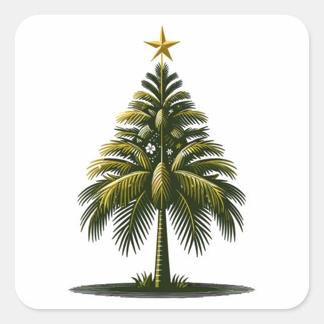 Sticker Carré Palmier de Noël, Beach Aloha Noël (Devant)