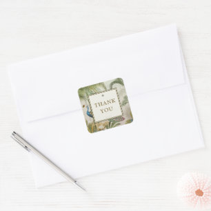 Sticker Carré Palmier Paon Tropical Merci Mariage