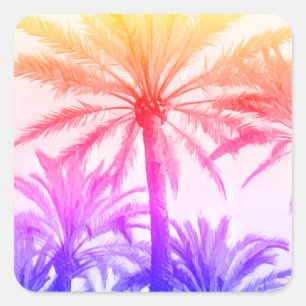 Sticker Carré palmier tropical dans l'ambiance estivale rétro né