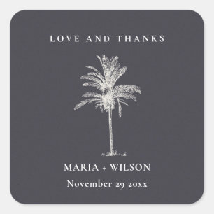 Sticker Carré Palmier Tropical Marine Kraft Mariage Merci