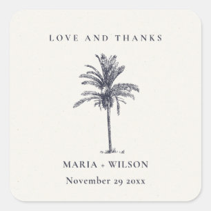 Sticker Carré Palmier Tropical Marine Kraft Mariage Merci