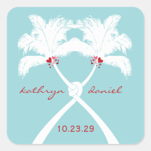 Sticker Carré Palmiers noués Coeurs Plage tropicale Mariage
