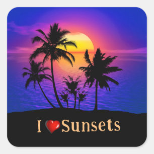 Sticker Carré Palmiers tropicaux couchés de soleil