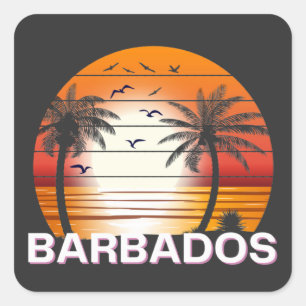 Sticker Carré Palmiers Vintages de la Barbade Plage d'été
