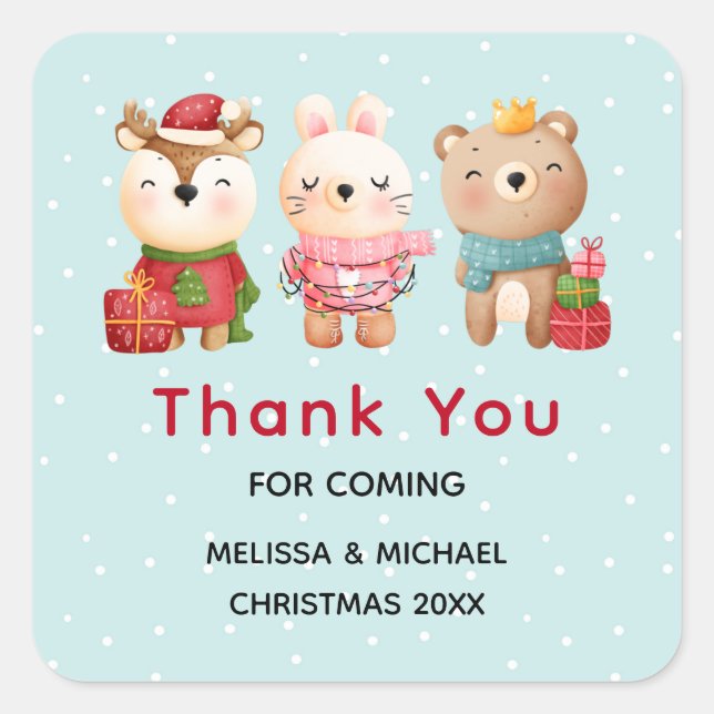 Sticker Carré Pals de Noël - Rennes, Ours et Merci de lapin (Devant)