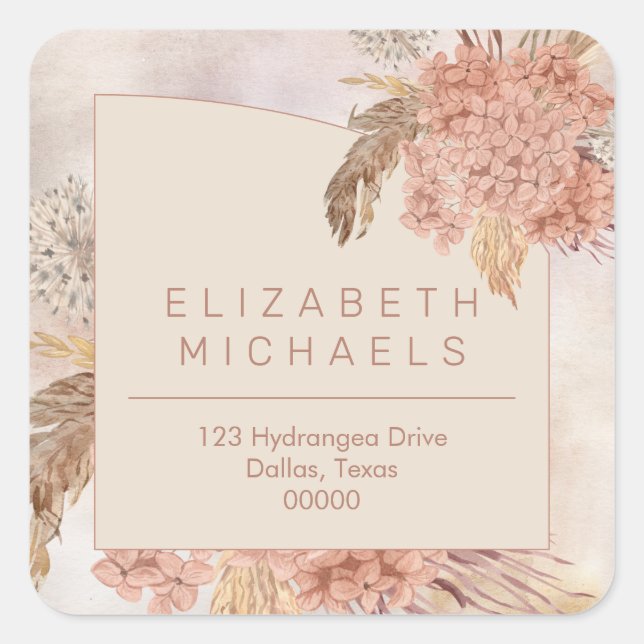 Sticker Carré Pampas Grass | Hydrangeas Adresse de retour (Devant)