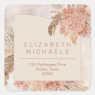 Sticker Carré Pampas Grass   Hydrangeas Adresse de retour