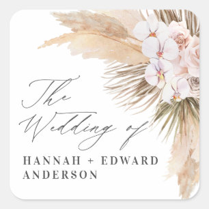 Sticker Carré Pampas herbe séché botanique script boho mariage