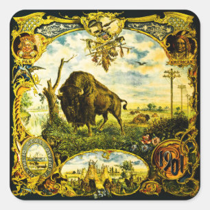 Sticker Carré Pan Am Expo avec bison et motifs amérindiens
