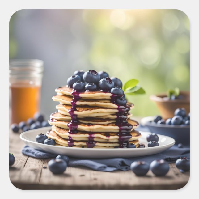Sticker Carré Pancakes aux bleuets (Devant)