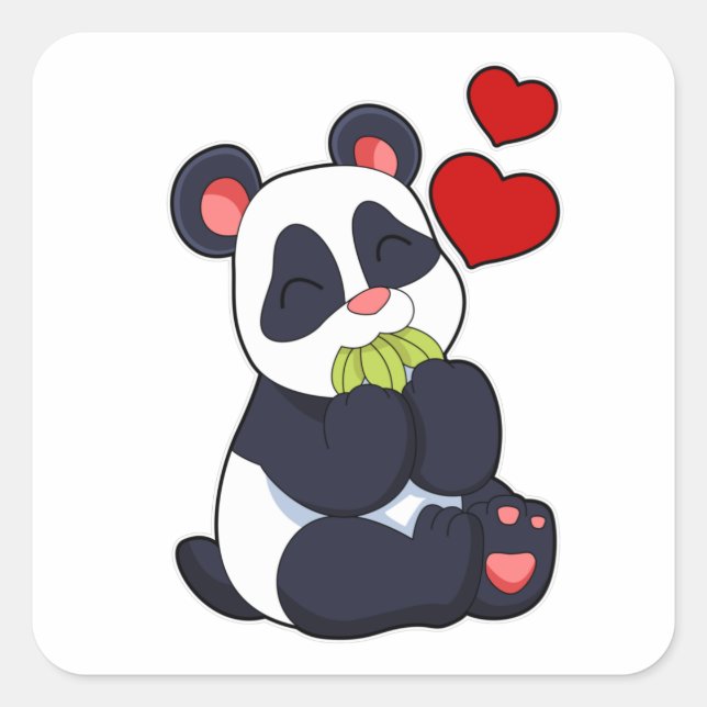 Sticker Carré Panda à manger des Feuilles (Devant)