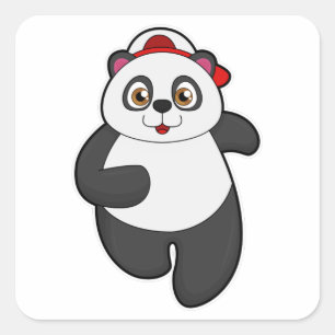 Sticker Carré Panda à Running avec Casquette