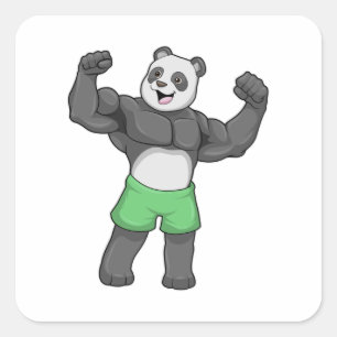 Sticker Carré Panda as Bodybuilder at Bodybuilding
